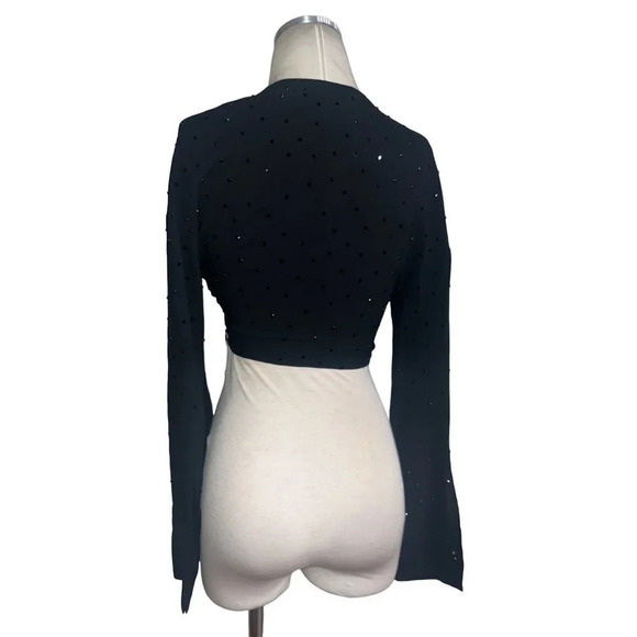 Blumarine Hot Fix Crystal Long Sleeve Crop Top in Nero Black 38 2 Womens Cropped - Picture 8 of 16